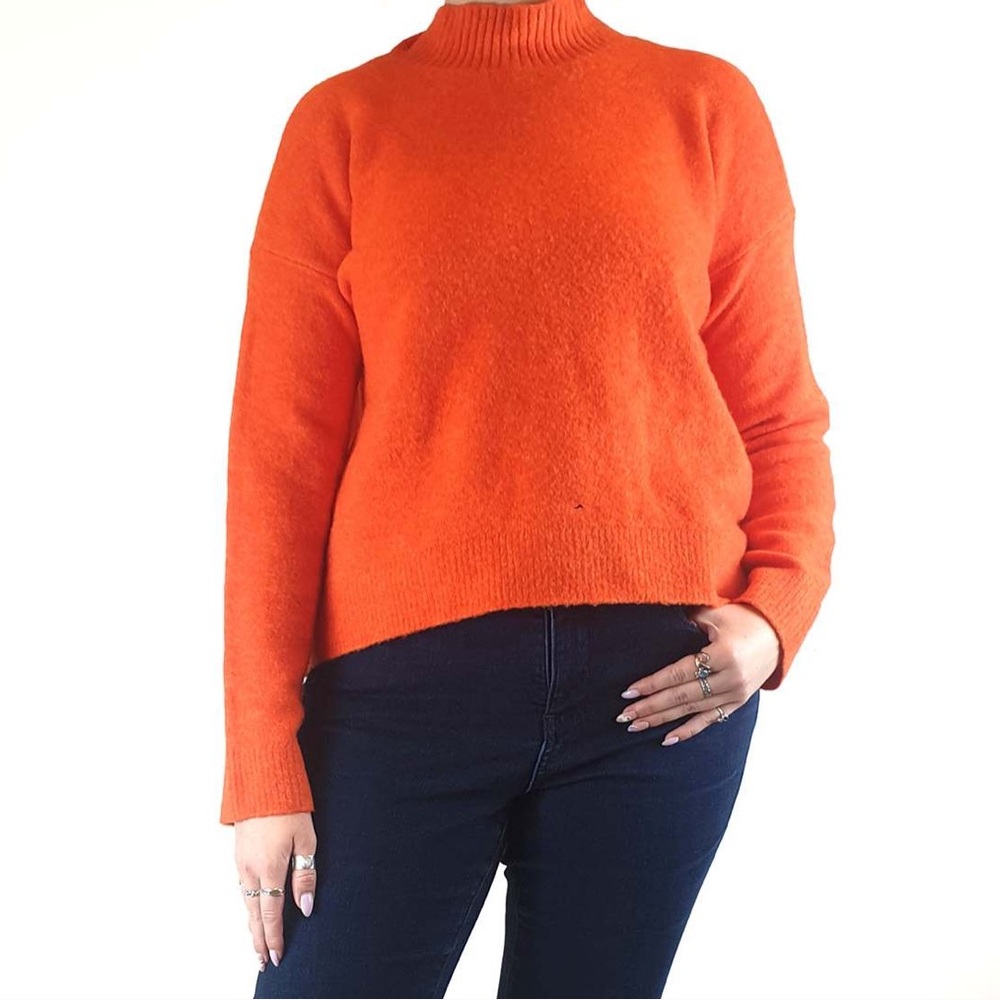 Orange Oversized Mock Neck Sweater Soft Knit Women’s Large